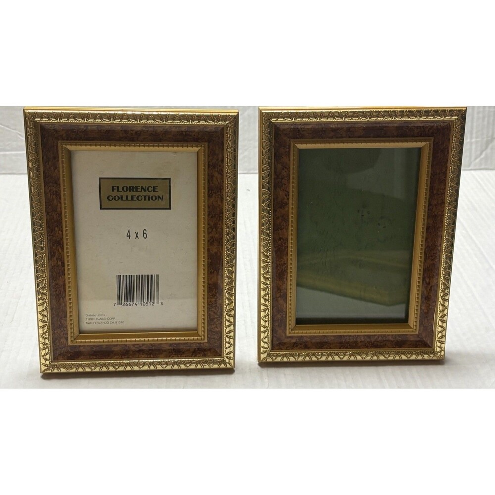Florence Collection 4x6 Gold Ornate Frames Set of 2 Vintage Burl Wood Look